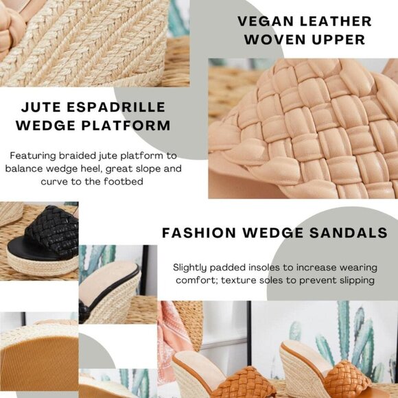 Womens Platform Wedge Espadrilles Faux Leather 8 Slip On Open Toe Summer - Picture 6 of 6